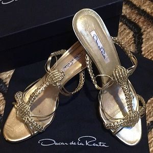 Oscar de la Renta Gold Leather Sandals